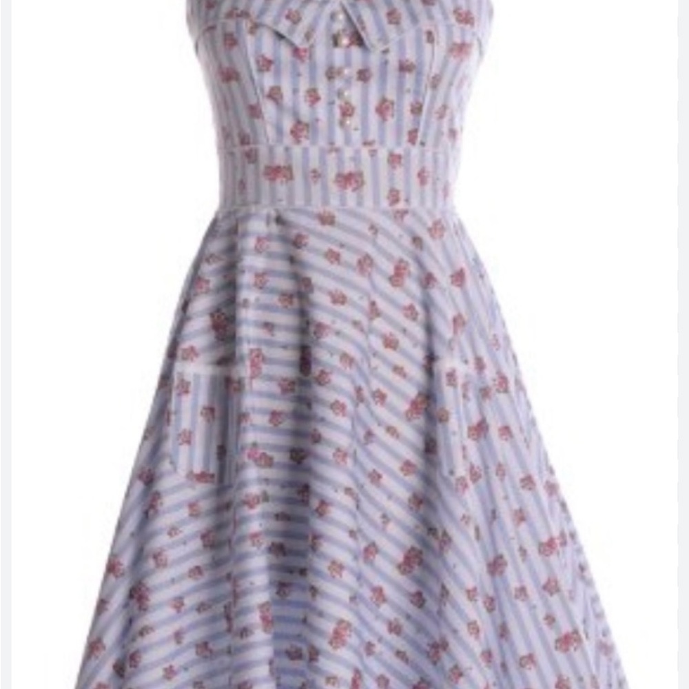SOLD! NWT Hell Bunny Blue & White Striped & Floral swing dress - Sz L